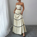 Women's Summer 2-Piece Set, Strapless Tube Top & Flared Ruffle Skirt