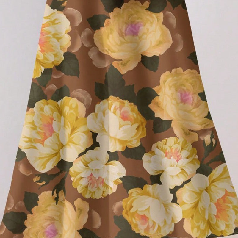 Women's Vibrant Floral Print V-Neck Long Sleeve Maxi Dress Elegant Bohemian A-Line Long Dress