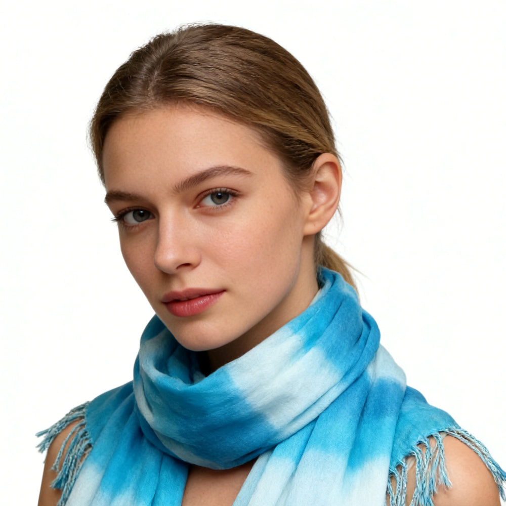 Turquoise Watercolor Printed Scarf For Women Men