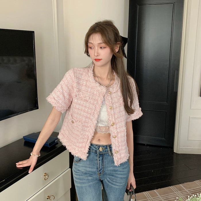 Tweed Tassel Short Versatile Loose Westernized Short Sleeved Shirt