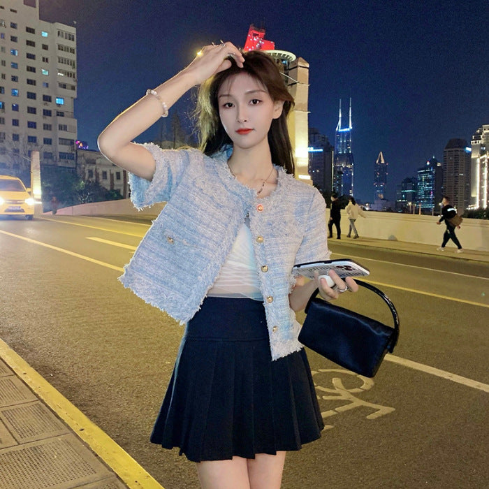 Tweed Tassel Short Versatile Loose Westernized Short Sleeved Shirt