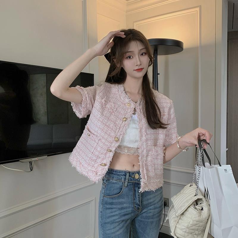 Tweed Tassel Short Versatile Loose Westernized Short Sleeved Shirt