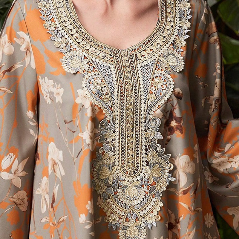 Women's Elegant Plus Size Floral Print Maxi Dress - Middle Eastern Bohemian Style Embroidery Long Dress