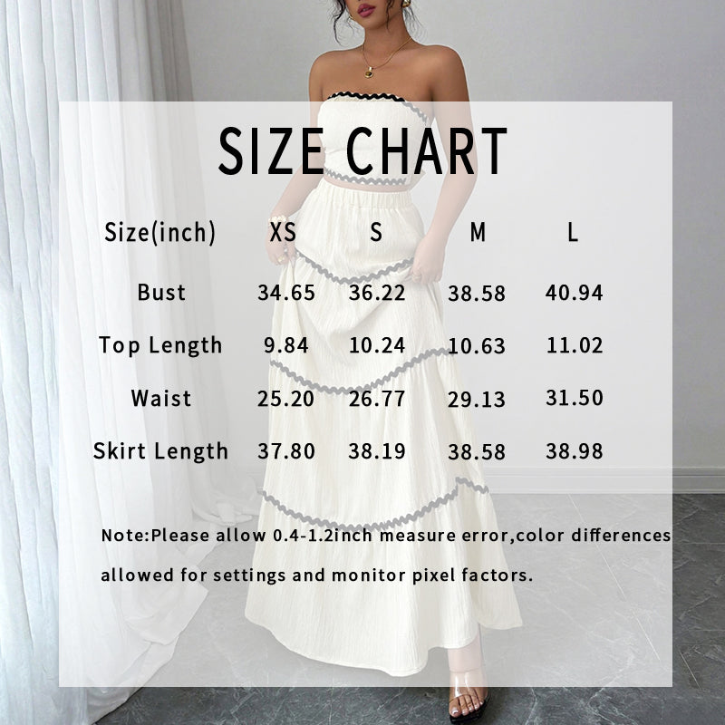Women's Summer 2-Piece Set, Strapless Tube Top & Flared Ruffle Skirt