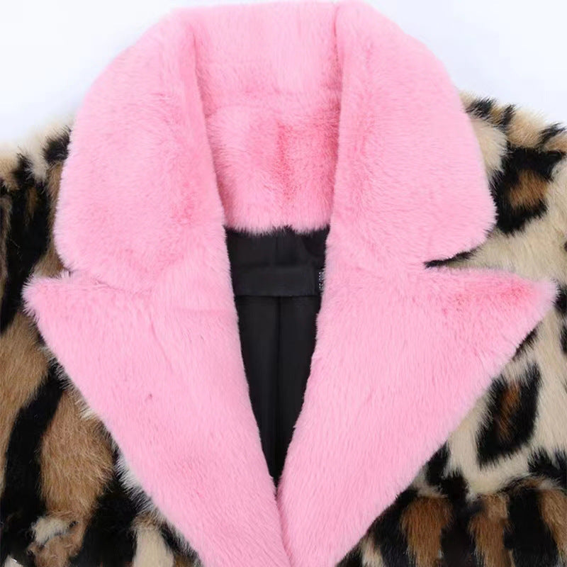 Leopard Print Faux Fur Coat Women's Autumn And Winter
