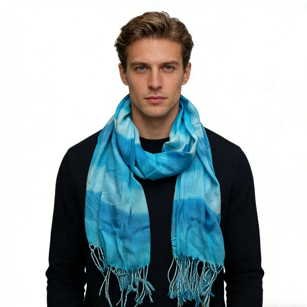 Turquoise Watercolor Printed Scarf For Women Men