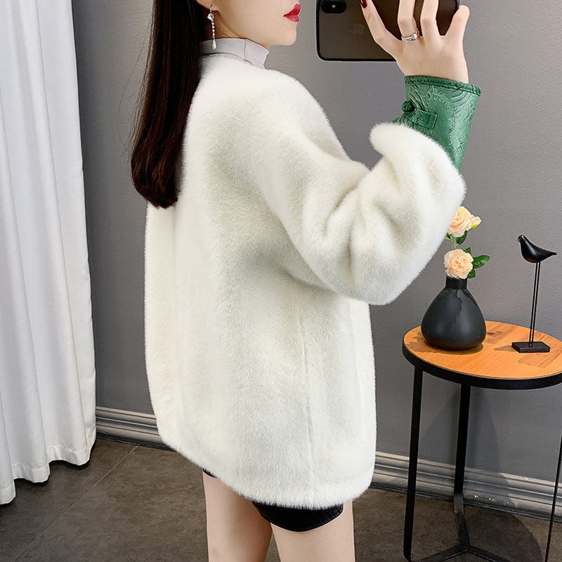 New Chinese Style Mink-like Wool Leather Fur Coat