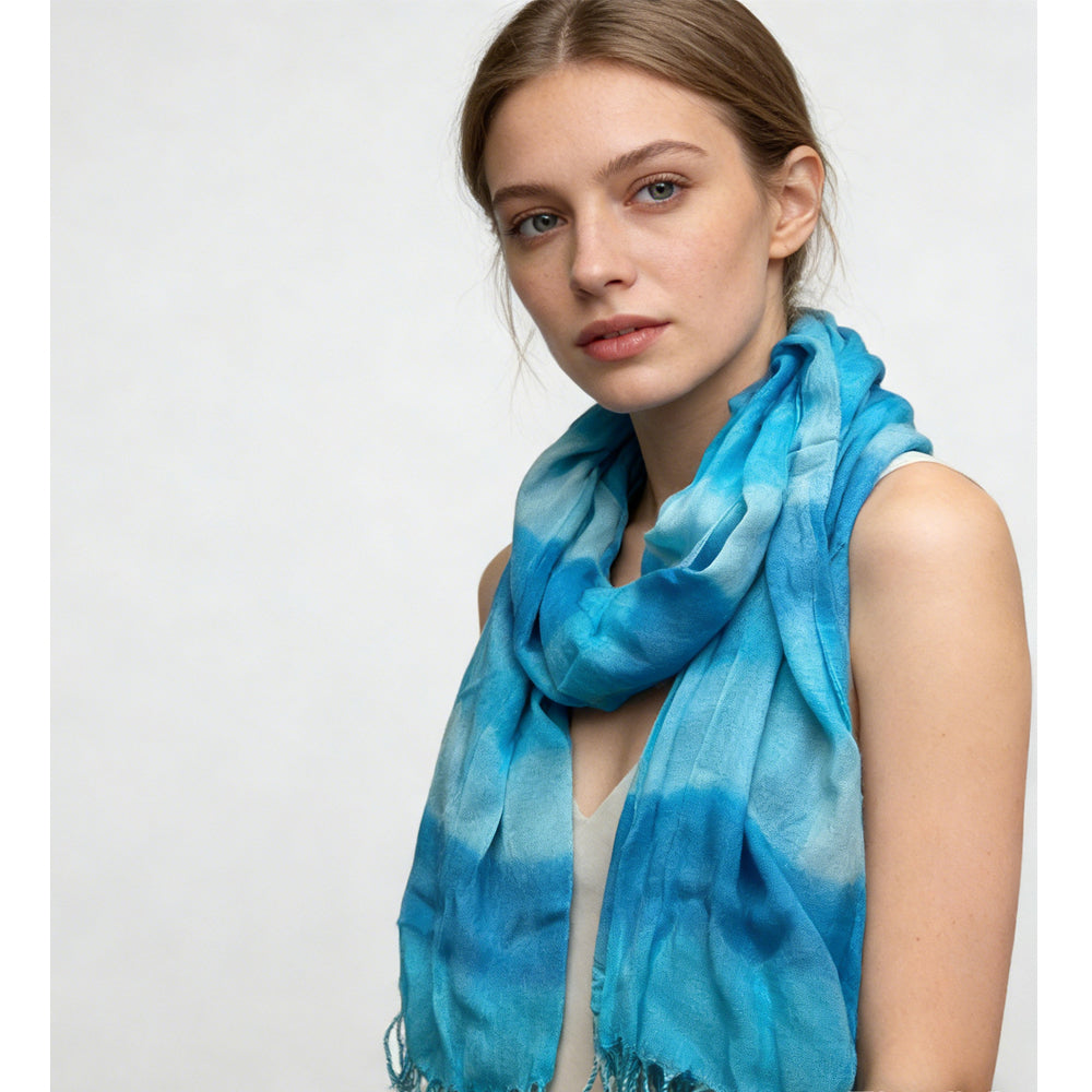 Turquoise Watercolor Printed Scarf For Women Men