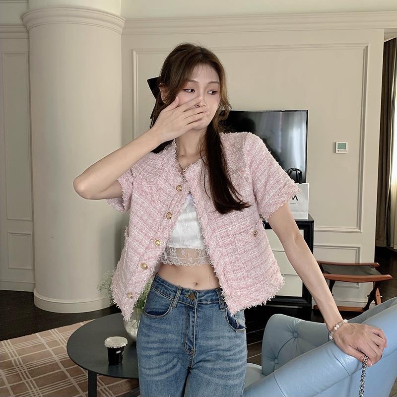 Tweed Tassel Short Versatile Loose Westernized Short Sleeved Shirt